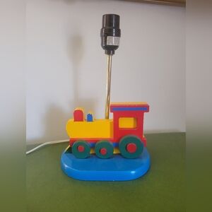 Vintage Wood Primary Colors Train Lamp Base for Kids